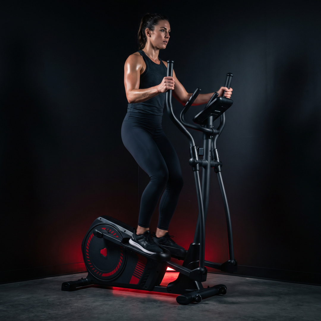 PHYSIOATHLETX Adjustable Elliptical Training Machine - Lifestyle Woman Mid-Stride