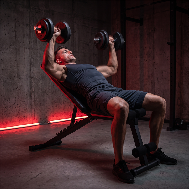 PHYSIOATHLETX Adjustable Weight Bench - Dumbbell Bench Press In Use