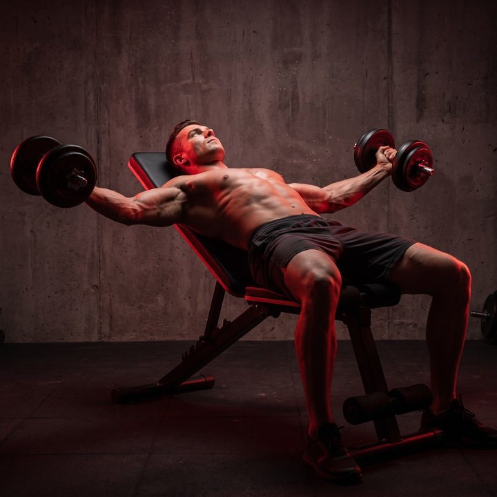 PHYSIOATHLETX Adjustable Weight Bench - Dumbbell Chest Fly In Use