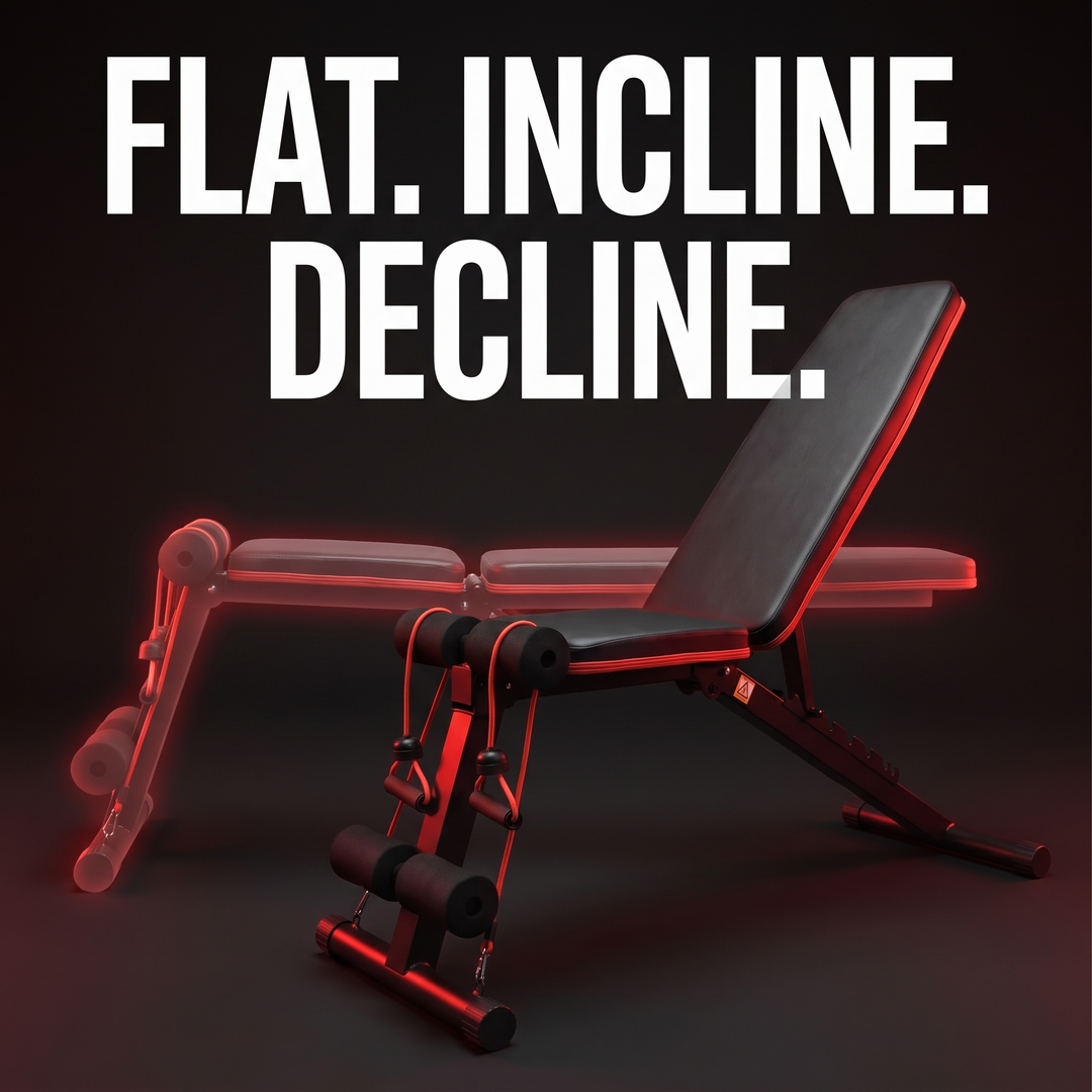 PHYSIOATHLETX Adjustable Weight Bench - Flat Incline Decline Positions Diagram