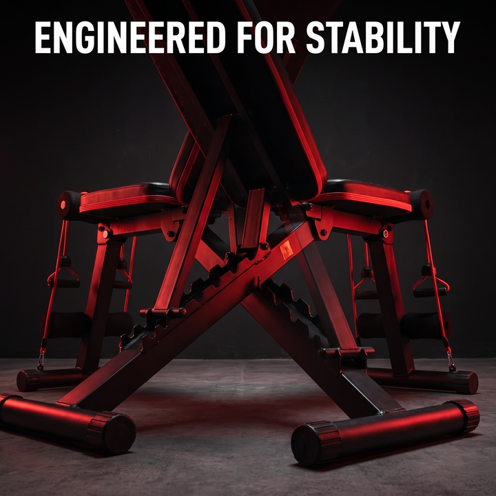 PHYSIOATHLETX Adjustable Weight Bench - Underside Frame Detail
