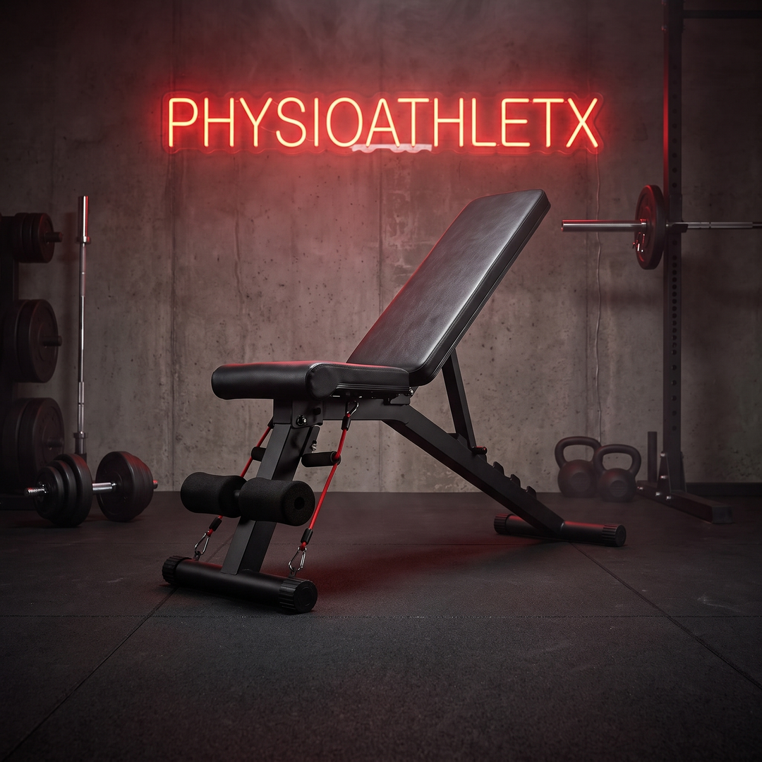 PHYSIOATHLETX Adjustable Weight Bench - Home Gym Lifestyle Wide Shot