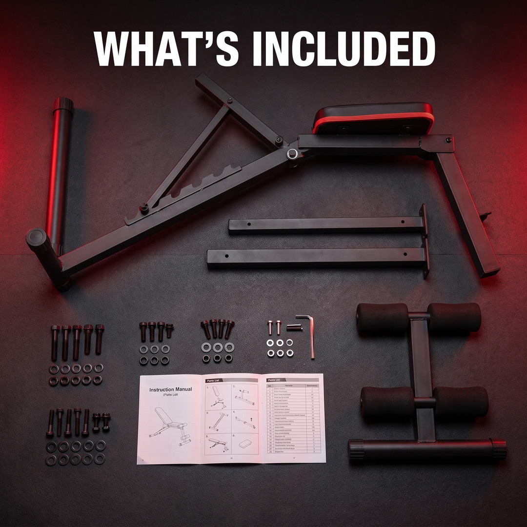 PHYSIOATHLETX Adjustable Weight Bench - Included Parts and Hardware