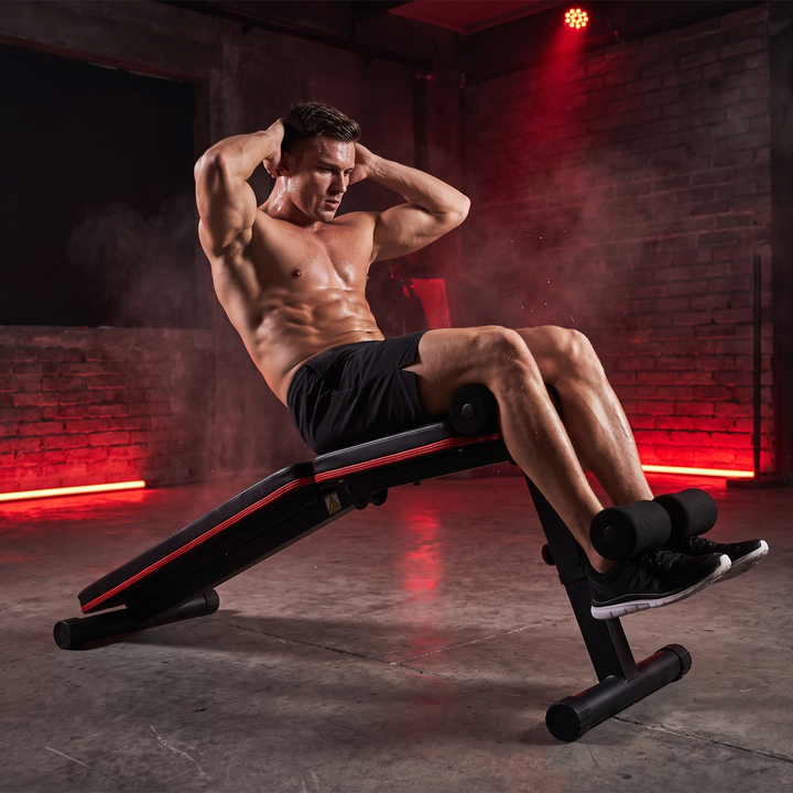 PHYSIOATHLETX Adjustable Weight Bench - Decline Sit-Up In Use