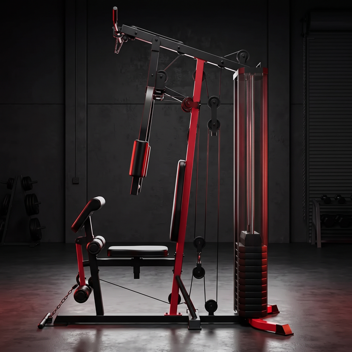 PHYSIOATHLETX All-In-One Home Gym Station 160LB Weight Stack - Side Profile
