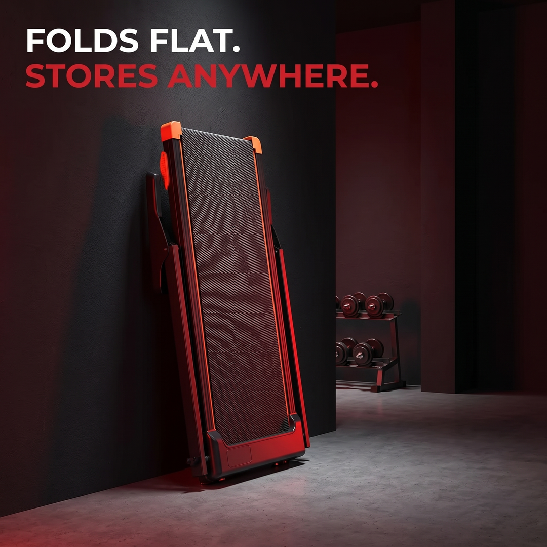 PHYSIOATHLETX Foldable Walking Pad Treadmill - Folded Upright Storage