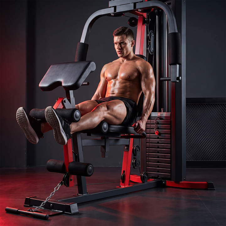 PHYSIOATHLETX All-In-One Home Gym Station - Leg Extension Exercise In Use