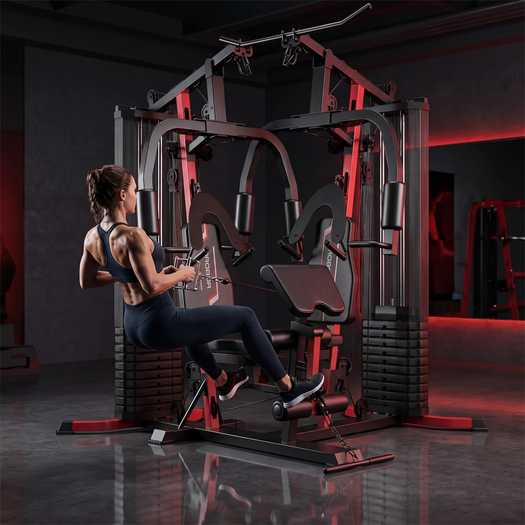 PHYSIOATHLETX All-In-One Home Gym Station - Seated Cable Row Exercise In Use