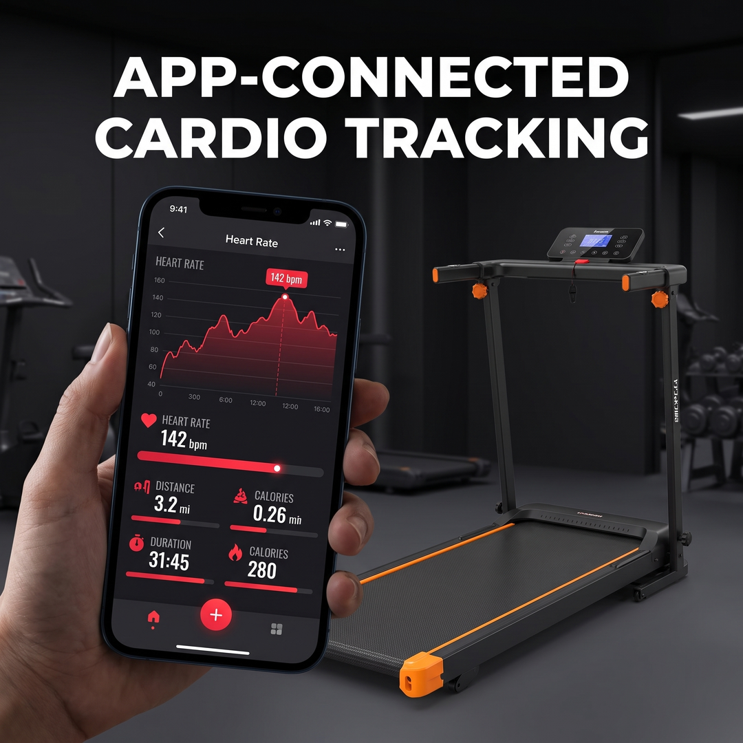 PHYSIOATHLETX Foldable Walking Pad Treadmill - App-Connected Heart Rate Tracking