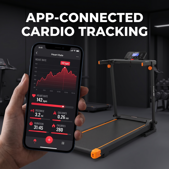 PHYSIOATHLETX Foldable Walking Pad Treadmill - App-Connected Heart Rate Tracking