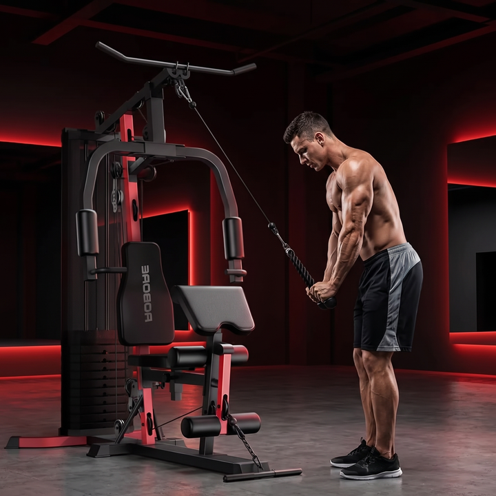 PHYSIOATHLETX All-In-One Home Gym Station - Tricep Pressdown Exercise In Use