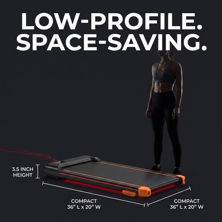 PHYSIOATHLETX Foldable Walking Pad Treadmill - Low-Profile Size Comparison