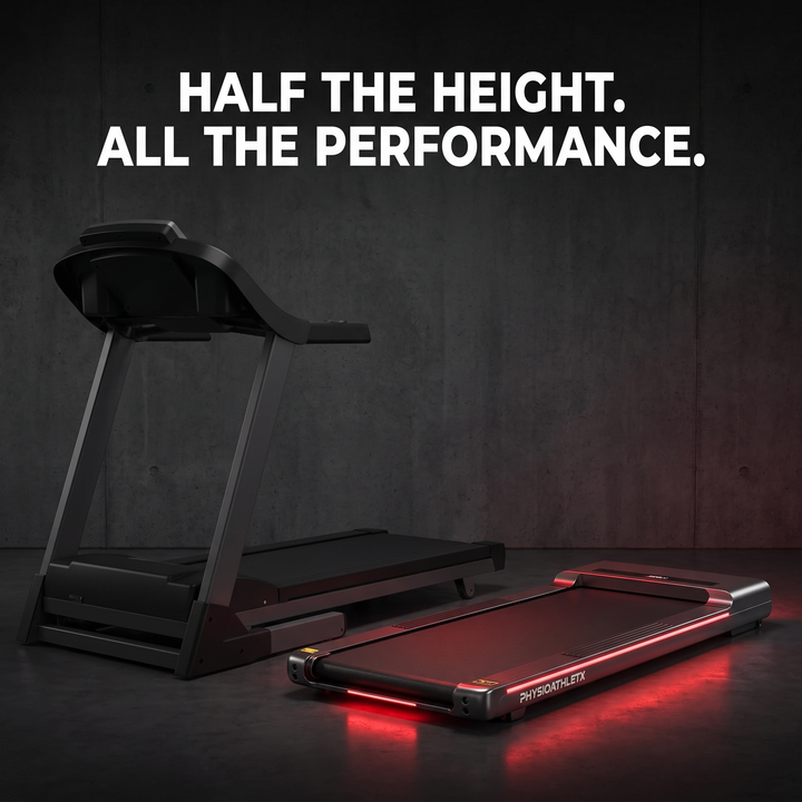 PHYSIOATHLETX Foldable Walking Pad Treadmill - Height Comparison vs Traditional Treadmill
