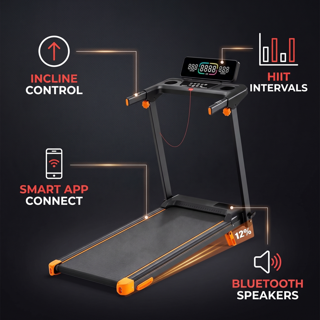 PHYSIOATHLETX Foldable Walking Pad Treadmill - Feature Icons Infographic