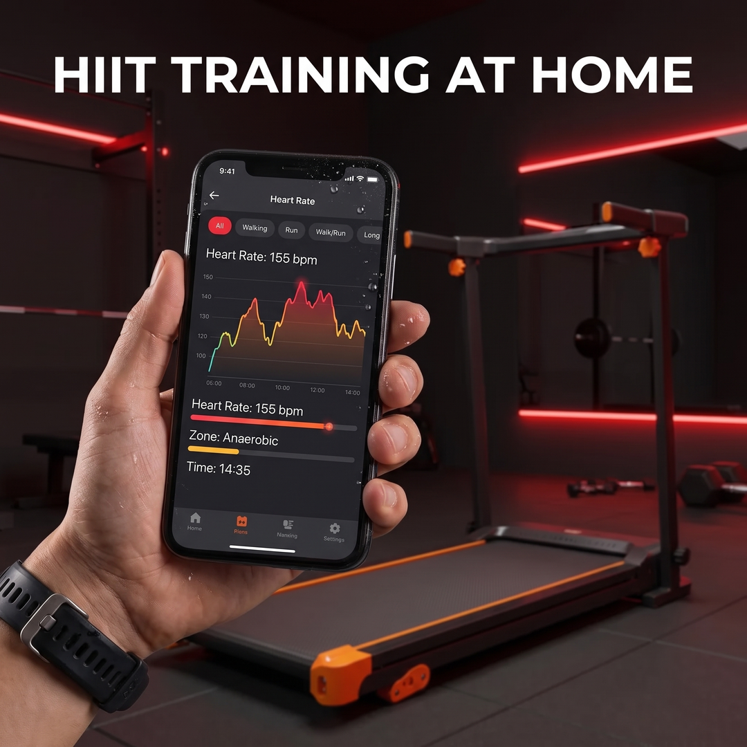 PHYSIOATHLETX Foldable Walking Pad Treadmill - App Heart Rate Graph HIIT Training