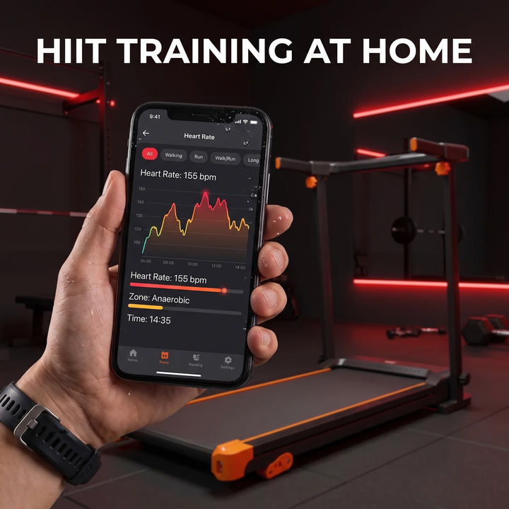 PHYSIOATHLETX Foldable Walking Pad Treadmill - App Heart Rate Graph HIIT Training