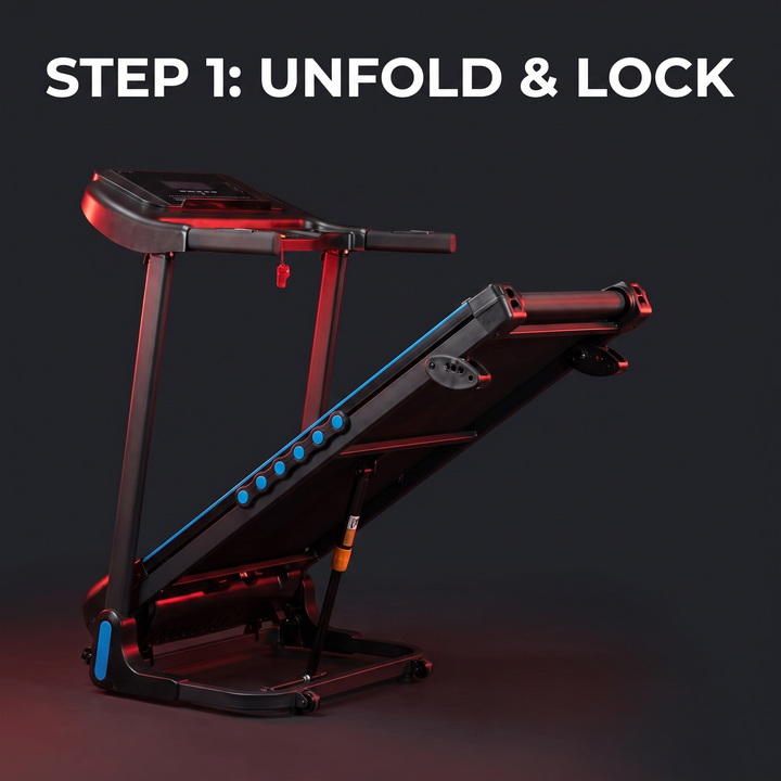 Adjustable Incline Treadmill 4-in-1 Home Treadmill - Step 1 Unfold and Lock