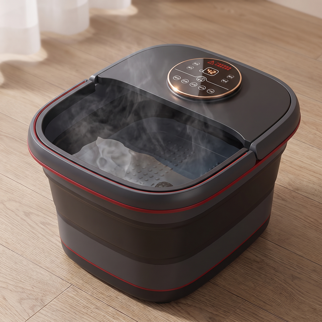 Professional Electric Foot Spa Bath Tub - Foldable Automatic Heating Foot Massager, unfolded and filled with warm water