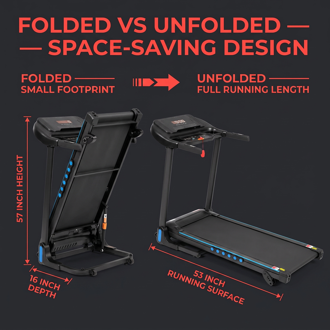 Adjustable Incline Treadmill 4-in-1 Home Treadmill - Folded vs Unfolded Size Comparison