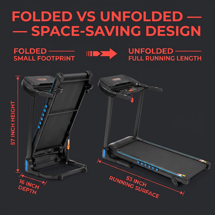 Adjustable Incline Treadmill 4-in-1 Home Treadmill - Folded vs Unfolded Size Comparison