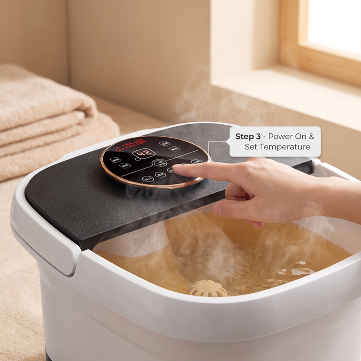 Electric Foot Spa Bath Tub - step 3 power on and set temperature