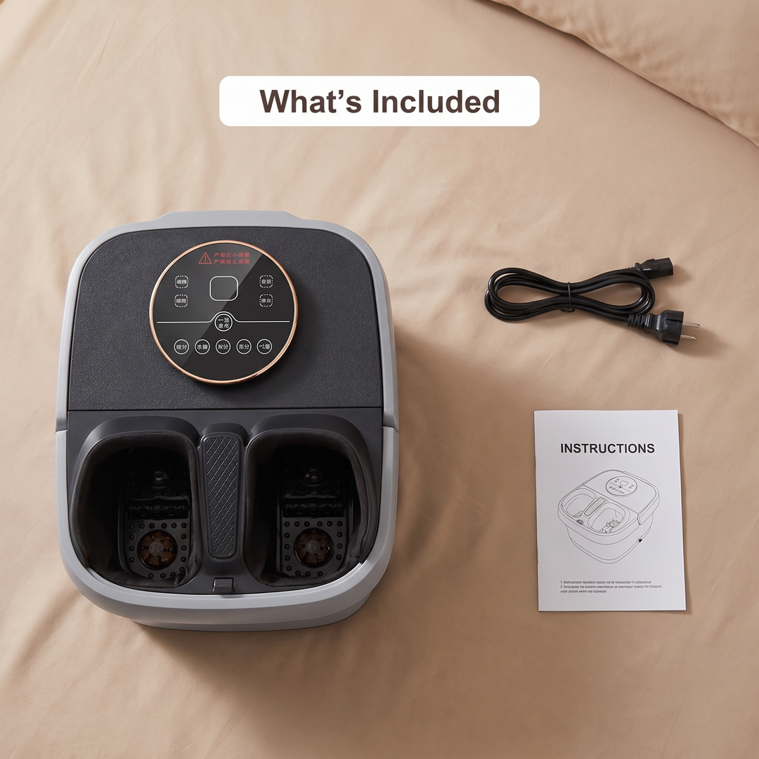 Electric Foot Spa Bath Tub - package contents flat lay