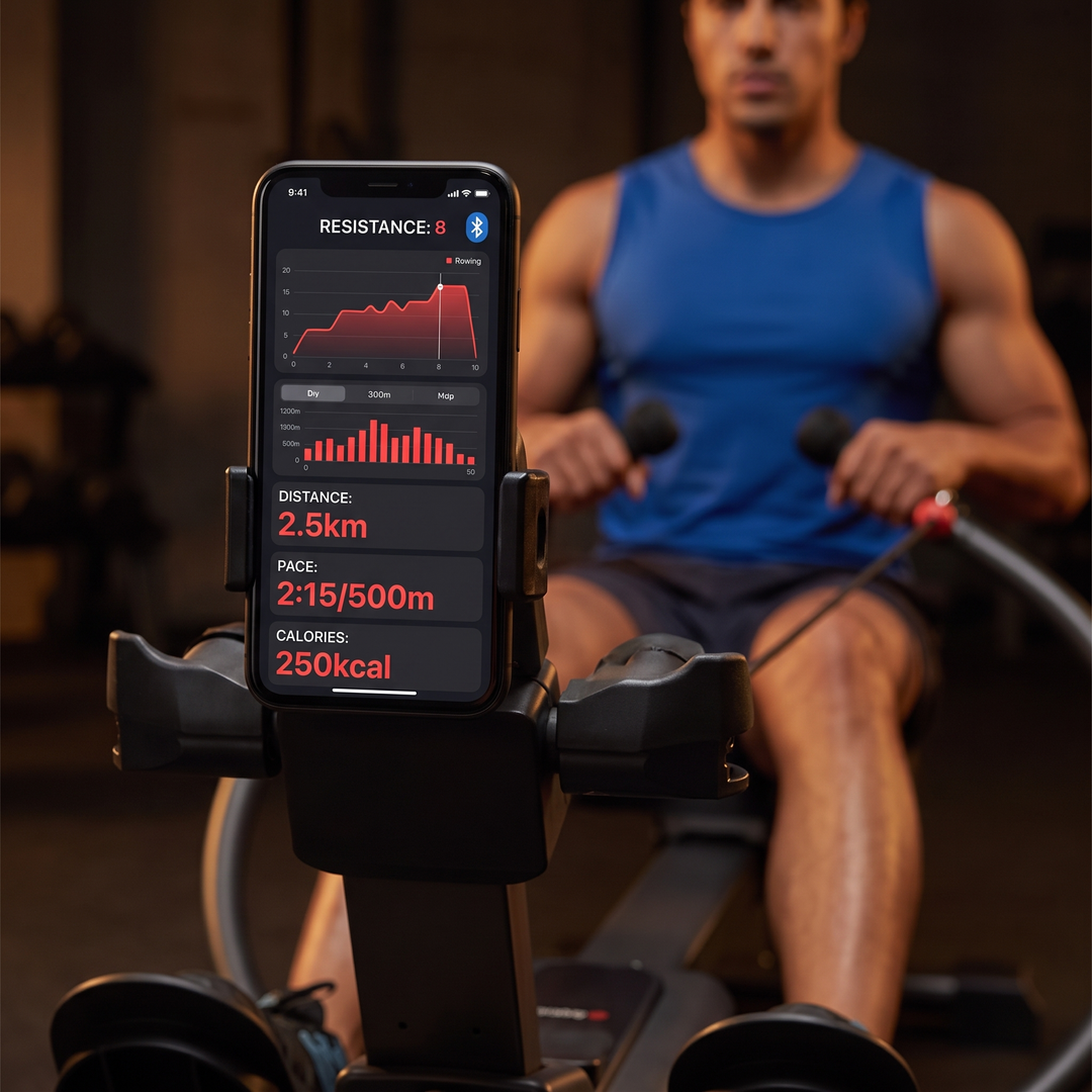 PHYSIOATHLETX Magnetic Rowing Machine - Bluetooth App Connectivity