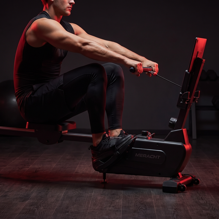 PHYSIOATHLETX Magnetic Rowing Machine - Rowing Stroke Catch Position