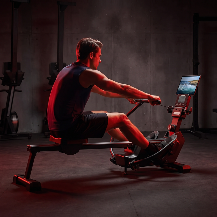 PHYSIOATHLETX Magnetic Rowing Machine - Rowing Stroke Recovery Position