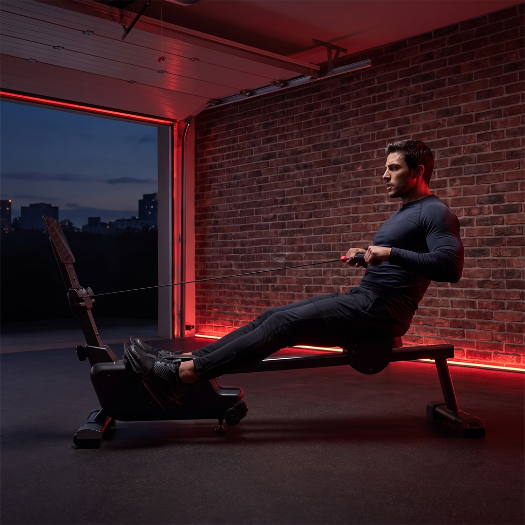 Adjustable Magnetic Rowing Machine - Man Rowing Stroke Home Gym