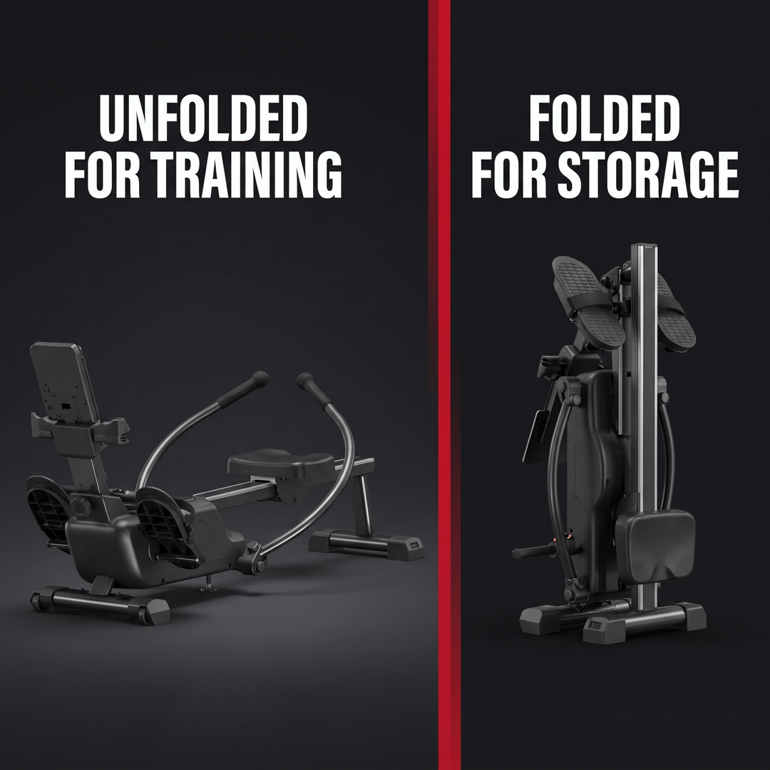 Adjustable Magnetic Rowing Machine - Unfolded vs Folded Comparison