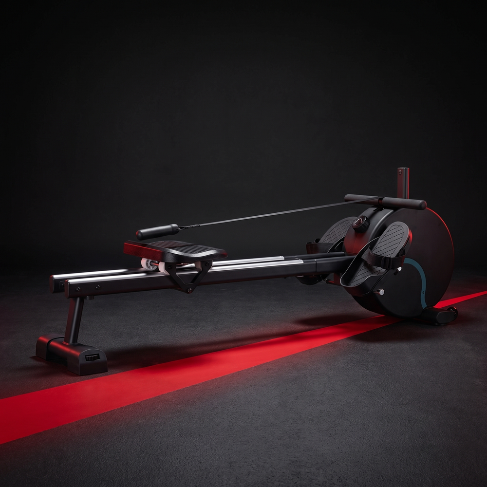 PHYSIOATHLETX Silent Magnetic Rowing Machine - Black - Side Profile