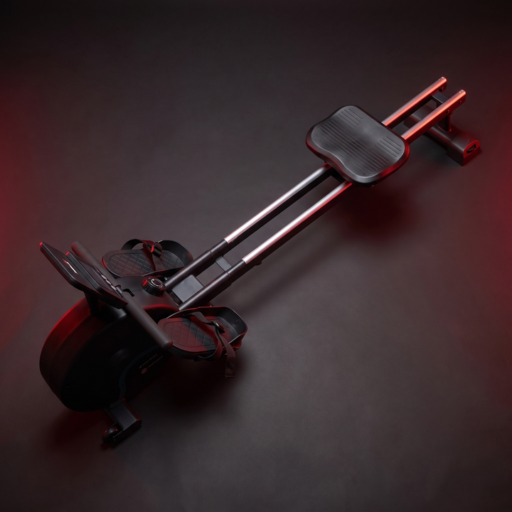 PHYSIOATHLETX Silent Magnetic Rowing Machine - Black - Seat Rail View