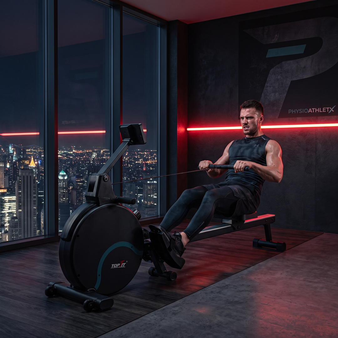PHYSIOATHLETX Silent Magnetic Rowing Machine - Black - Silent Rowing at Home