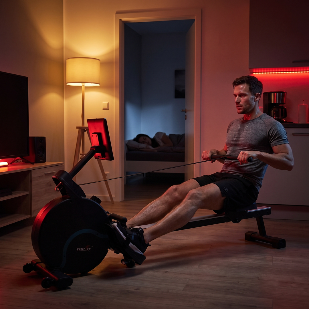 PHYSIOATHLETX Silent Magnetic Rowing Machine - Black - Silent Night Session