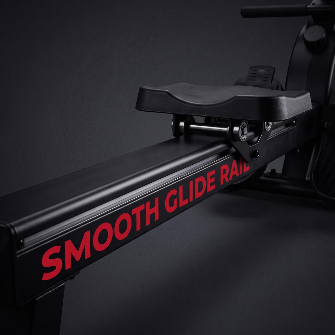 PHYSIOATHLETX Silent Magnetic Rowing Machine - Black - Smooth Glide Seat Rail