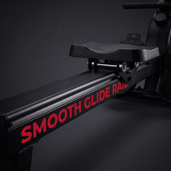 PHYSIOATHLETX Silent Magnetic Rowing Machine - Black - Smooth Glide Seat Rail
