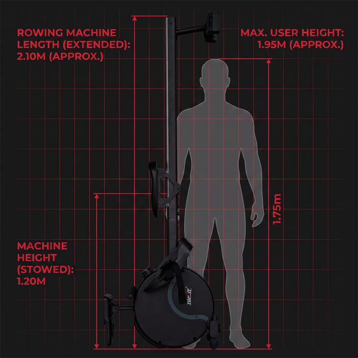 PHYSIOATHLETX Silent Magnetic Rowing Machine - Black - Size Comparison