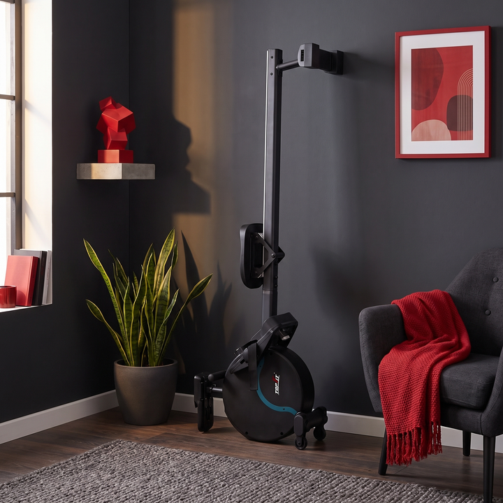 PHYSIOATHLETX Silent Magnetic Rowing Machine - Black - Compact Apartment Storage