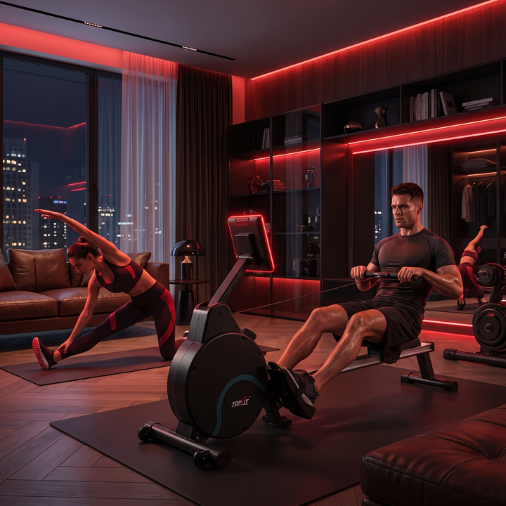 PHYSIOATHLETX Silent Magnetic Rowing Machine - Black - Home Gym Training