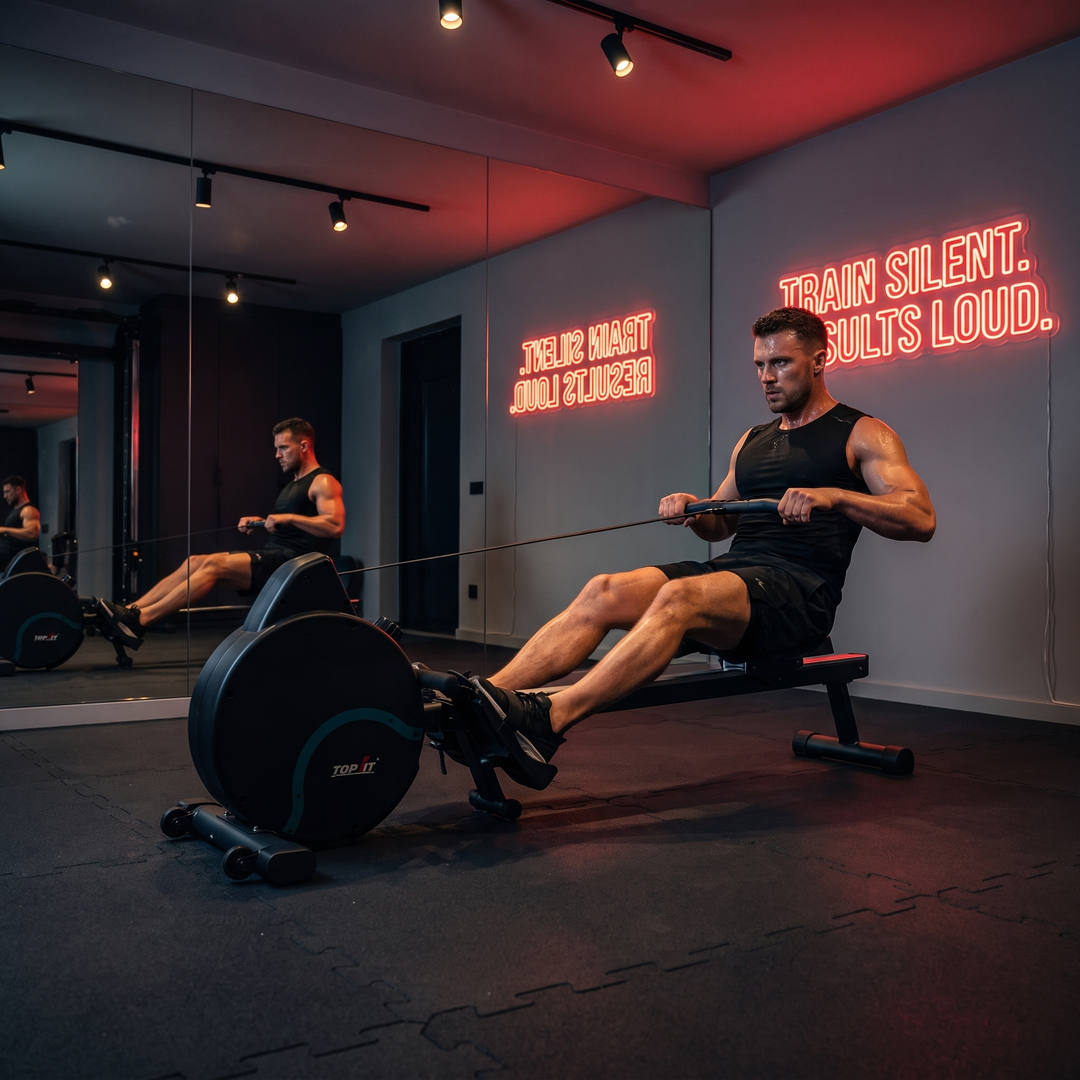 PHYSIOATHLETX Silent Magnetic Rowing Machine - Black - Home Gym Training Session