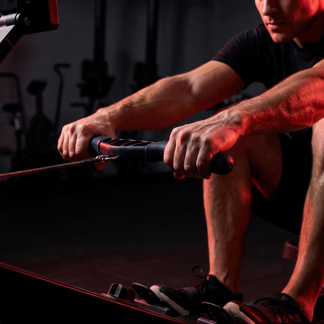 PHYSIOATHLETX Silent Magnetic Rowing Machine - Black - Handle Grip Action