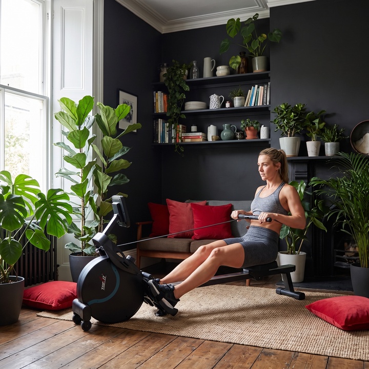 PHYSIOATHLETX Silent Magnetic Rowing Machine - Black - Apartment Home Gym