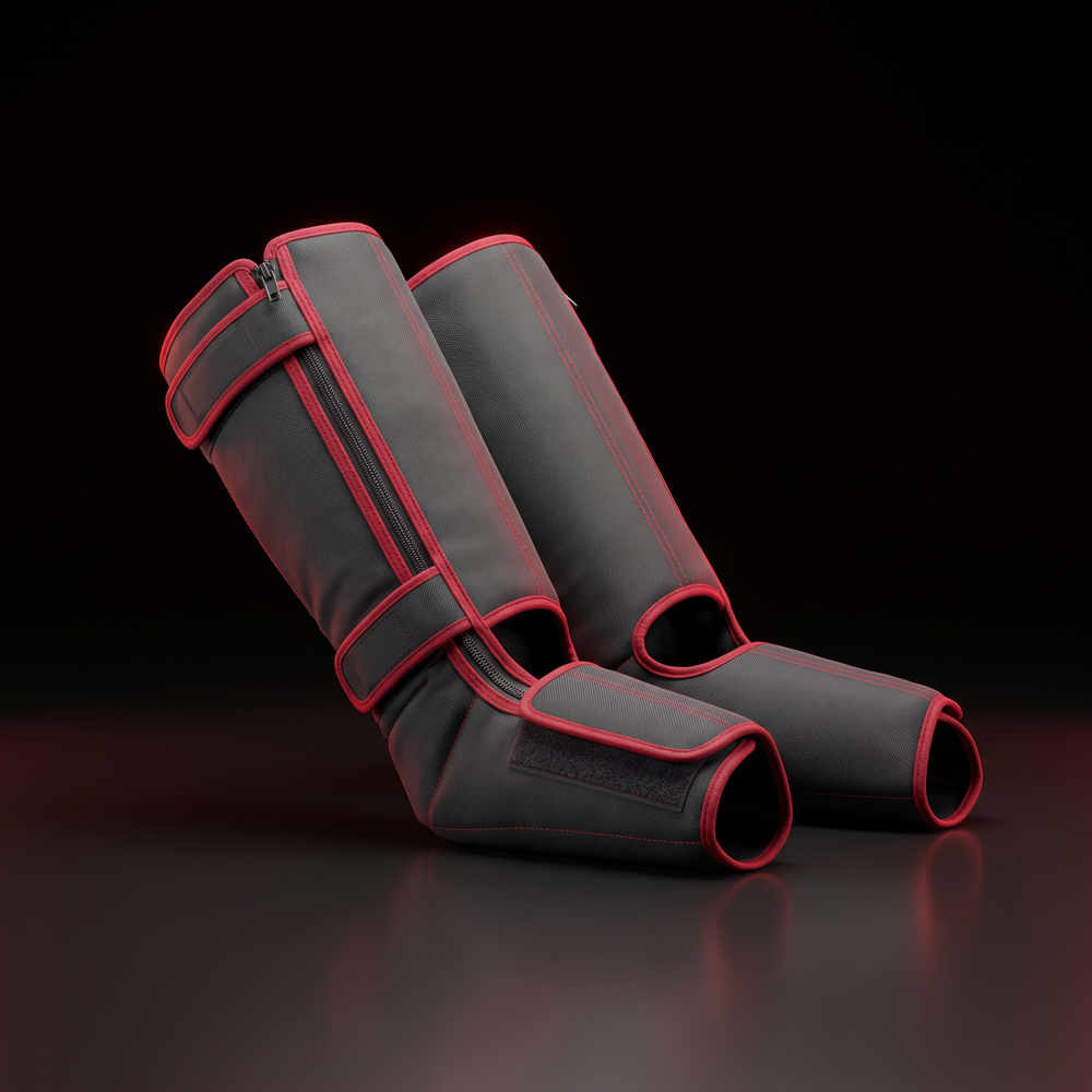PHYSIOATHLETX Electric Leg Massager - Short configuration angled view with zipper and straps