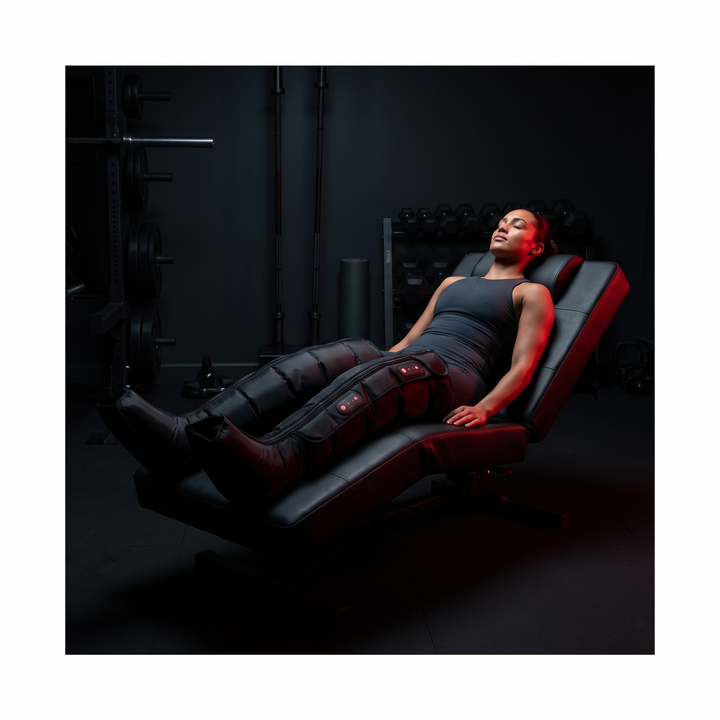 Professional Air Compression Leg Massager Full Body Pressure Massage Device - dark gym recovery lifestyle scene