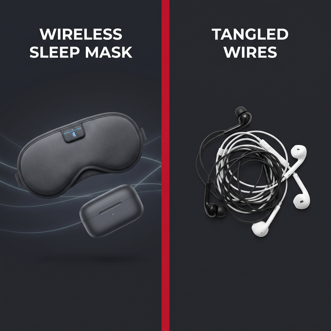 Bluetooth Sleep Mask with Built-In HD Speakers - wireless freedom vs tangled wires comparison