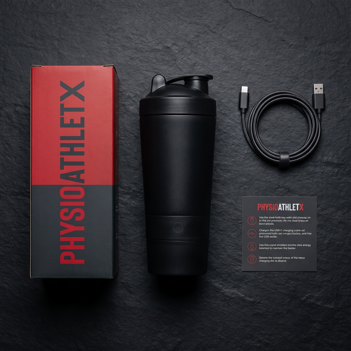 PHYSIOATHLETX Portable Electric Protein Shaker Blender - packaging flat lay