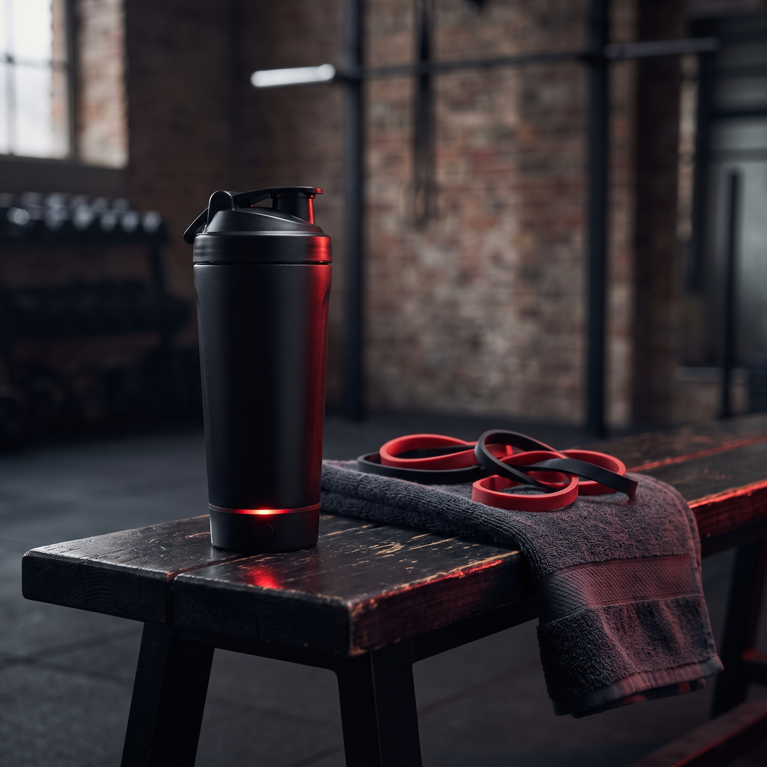 PHYSIOATHLETX Portable Electric Protein Shaker Blender - gym bench lifestyle
