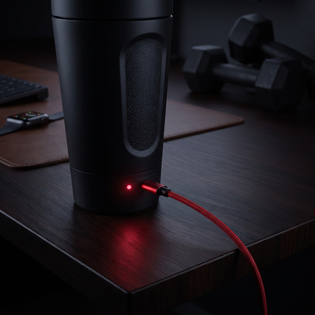 PHYSIOATHLETX Portable Electric Protein Shaker Blender - USB-C charging on desk