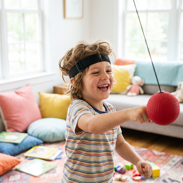 PhysioAthletX Adjustable Boxing Reflex Ball - happy child playing solo at home